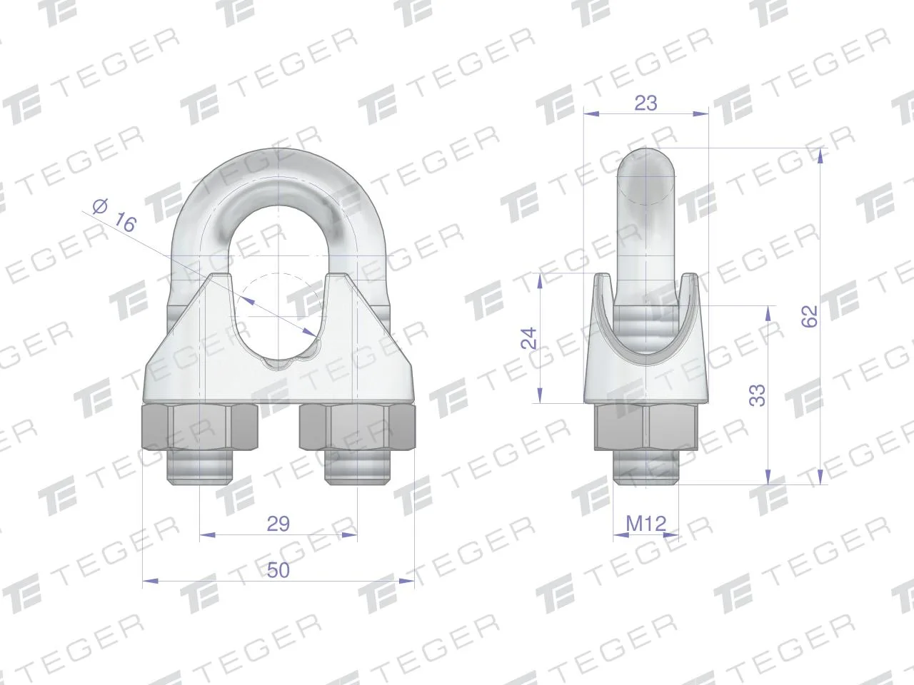 Zacisk linki stalowej 16mm TEGER, (sprzedawane po 10) - obrazek 2