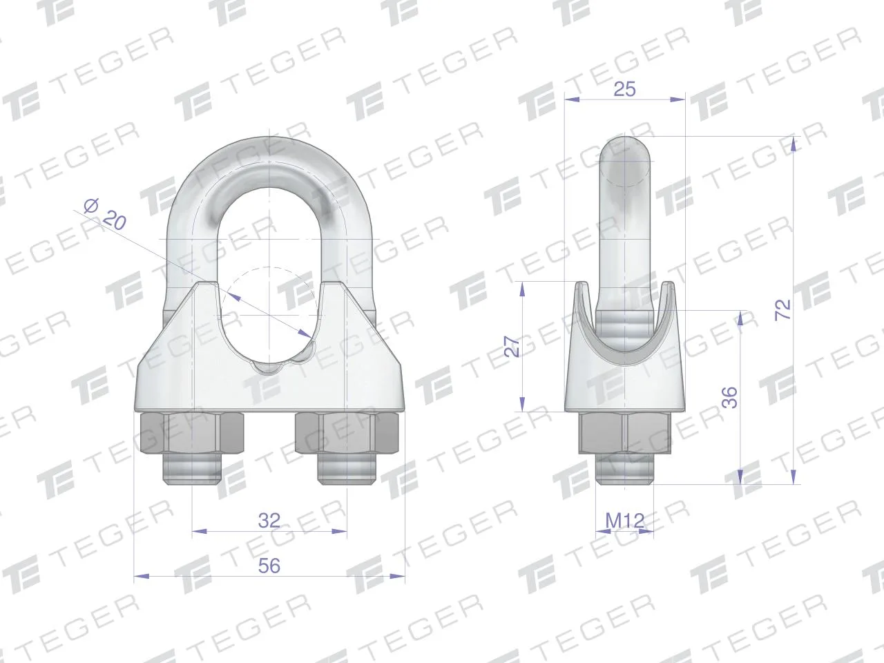 Zacisk linki stalowej 20mm TEGER, (sprzedawane po 10) - obrazek 2