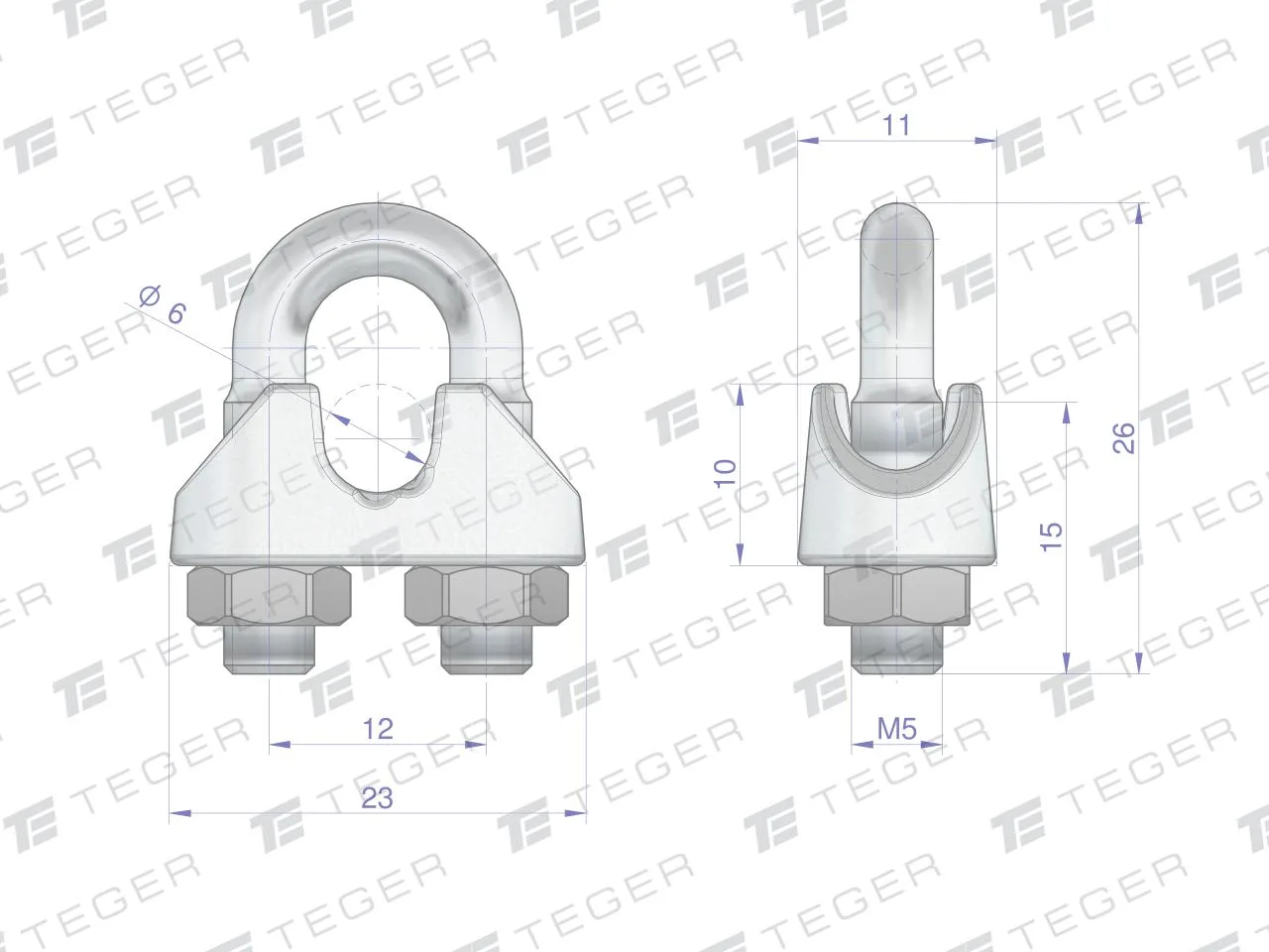 Zacisk linki stalowej 6mm TEGER, (sprzedawane po 10) - obrazek 2