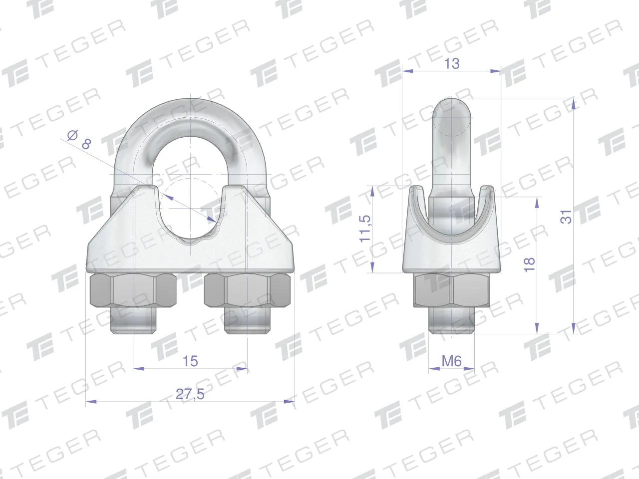 Zacisk linki stalowej 8mm TEGER, (sprzedawane po 10) - obrazek 2