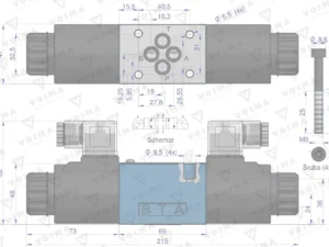 Rozdzielacz (elektrozawór CETOP 3 NG6) 3-pozycyjny 50L suwak "E" (cewki x2) 12V VOIMA