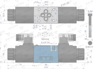 Rozdzielacz (elektrozawór CETOP 3 NG6) 3-pozycyjny 50L suwak "H" (cewki x2) 230V VOIMA