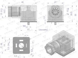 Wtyczka elektryczna (SP666) do zasilania cewek elektromagnetycznych 12V I 24V z diodą i uszczelką VOIMA