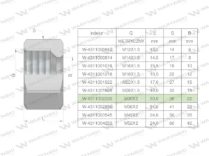 Nakrętka hydrauliczna metryczna (M22L) M30x2 22L Waryński ( sprzedawane po 5 )