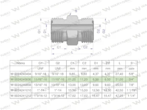 Złączka hydrauliczna calowa BB 11/16" ORFS (UNF) Waryński ( sprzedawane po 2 )