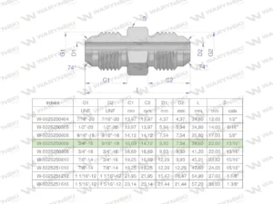 Złączka hydrauliczna redukcyjna calowa BB 9/16" x 3/4" UNF (JIC) Waryński ( sprzedawane po 2 )