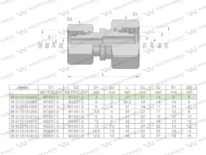 Złączka hydrauliczna metryczna AA M14x1.5 08L x M12x1.5 06L Waryński ( sprzedawane po 2 )
