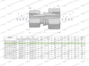 Złączka hydrauliczna metryczna AA M16x1.5 10L x M12x1.5 06L Waryński ( sprzedawane po 2 )