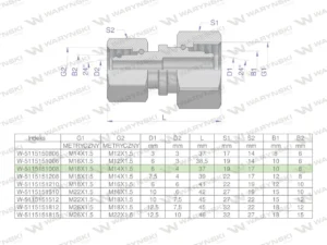 Złączka hydrauliczna metryczna AA M16x1.5 10L x M14x1.5 08L Waryński ( sprzedawane po 2 )