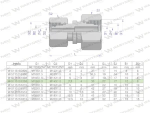 Złączka hydrauliczna metryczna AA M18x1.5 12L x M14x1.5 08L Waryński ( sprzedawane po 2 )