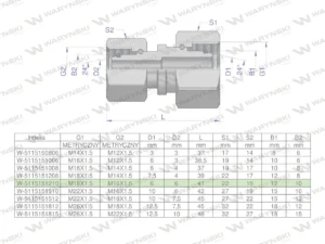 Złączka hydrauliczna metryczna AA M18x1.5 12L x M16x1.5 10L Waryński ( sprzedawane po 5 )