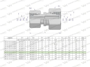 Złączka hydrauliczna metryczna AA M22x1.5 15L x M16x1.5 10L Waryński ( sprzedawane po 5 )