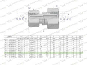 Złączka hydrauliczna metryczna AA M22x1.5 15L x M18x1.5 12L Waryński ( sprzedawane po 5 )