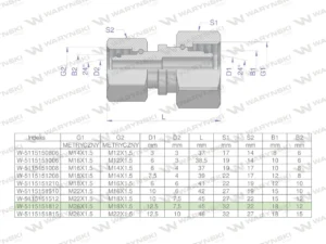 Złączka hydrauliczna metryczna AA M26x1.5 18L x M18x1.5 12L Waryński
