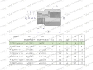 Tulejka różnicowa hydrauliczna metryczna AB M12x1.5 06L GZ x M10x1 GW Waryński ( sprzedawane po 2 )