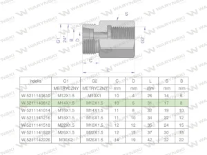Tulejka różnicowa hydrauliczna metryczna AB M14x1.5 08L GZ x M12x1.5 GW Waryński ( sprzedawane po 2 )