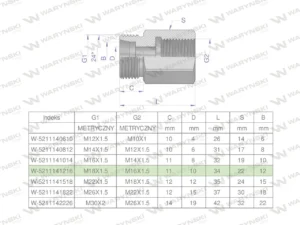 Tulejka różnicowa hydrauliczna metryczna AB M18x1.5 12L GZ x M16x1.5 GW Waryński ( sprzedawane po 2 )