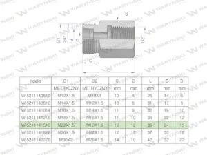 Tulejka różnicowa hydrauliczna metryczna AB M22x1.5 15L GZ x M18x1.5 GW Waryński ( sprzedawane po 2 )