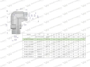 Kolanko hydrauliczne nastawne BB M12x1.5 06L x 1/8" BSP z regulacją Waryński
