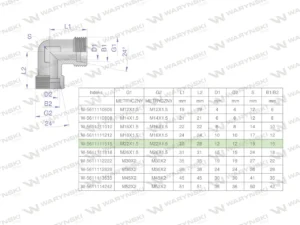 Kolanko hydrauliczne metryczne BB M22x1.5 15L (XW) Waryński ( sprzedawane po 5 )