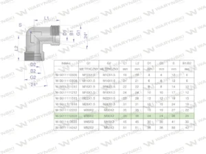 Kolanko hydrauliczne metryczne BB M36x2 28L (XW) Waryński