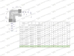 Kolanko hydrauliczne metryczne BB M52x2 42L (XW) Waryński