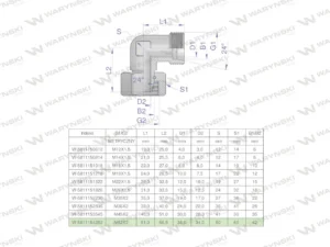Kolanko hydrauliczne metryczne AB M52x2 42L (XEVW) Waryński