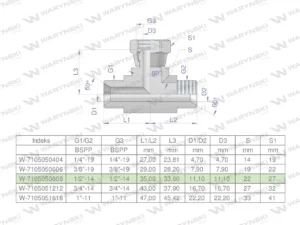 Trójnik hydrauliczny symetryczny calowy BAB 1/2" BSP (XEVT) Waryński