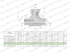 Trójnik hydrauliczny symetryczny calowy BAB 3/4" BSP (XEVT) Waryński