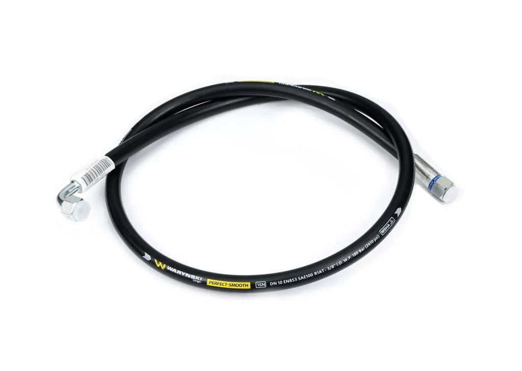Przewód hydrauliczny gładki z uszczelnieniem - gwint M18x1.5 prosta/90 stopni (kolanko) L-1500mm DN10-1SN (AK-10-1500; P11P12) 18.0MPa Waryński