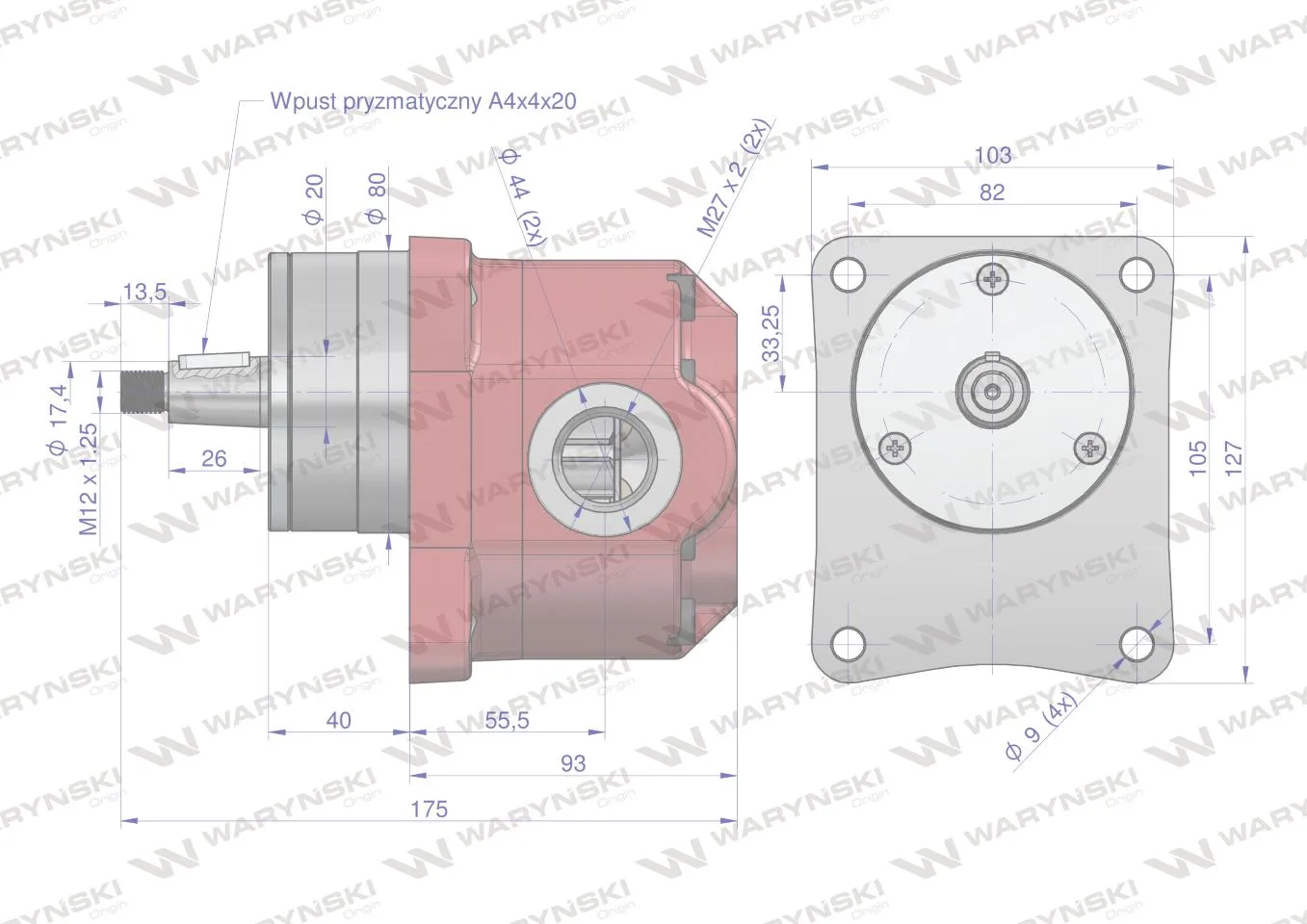 Pompa hydrauliczna zębata do Bizon Z-056. Z-058 nowy typ PZS-KP2-25 (obroty lewe) 16Mpa w korpusie żeliwnym Waryński - obrazek 4