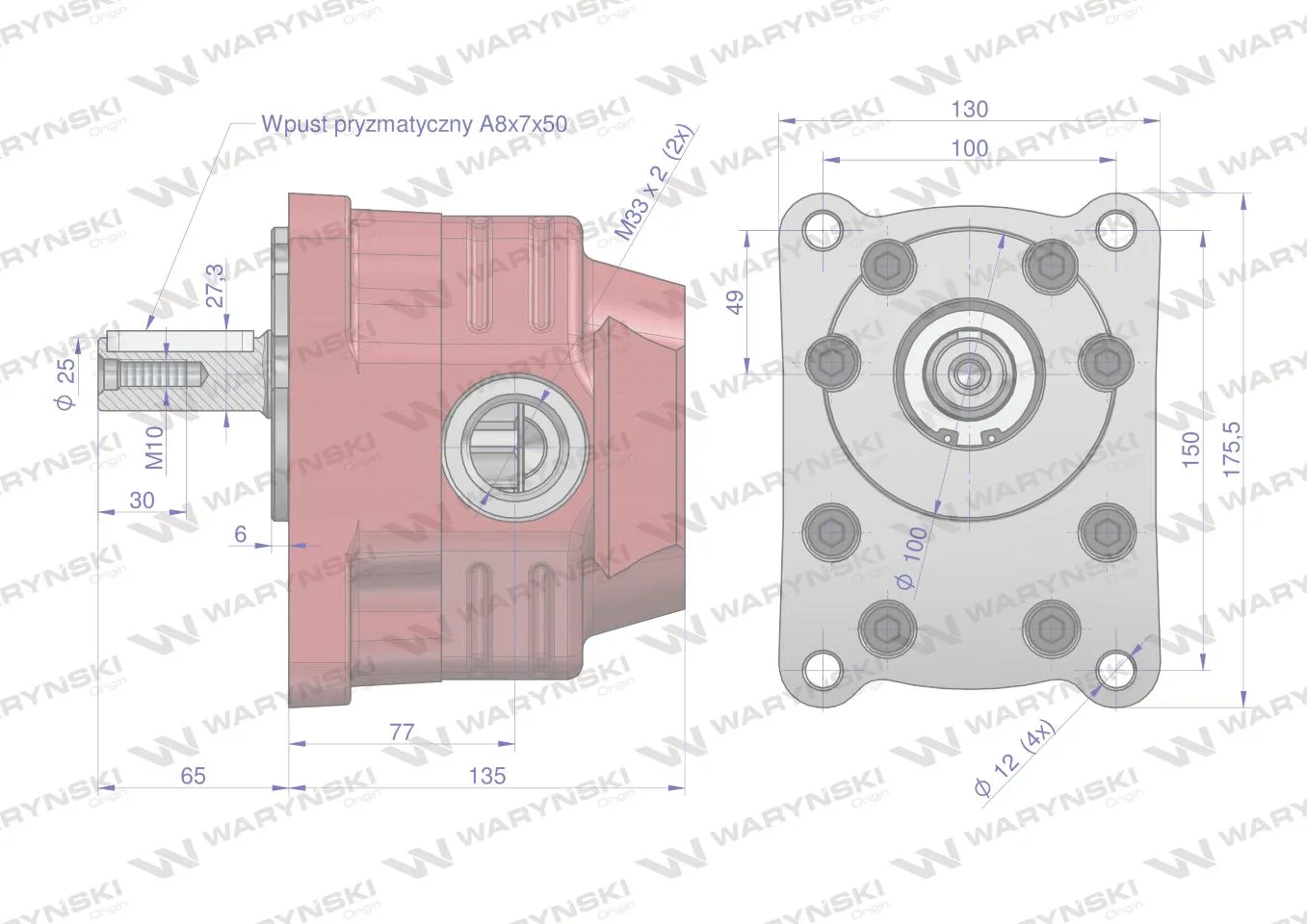 Pompa hydrauliczna zębata do Cyklop PZS-KZ-40P (obroty prawe) 20Mpa w korpusie żeliwnym Waryński - obrazek 4