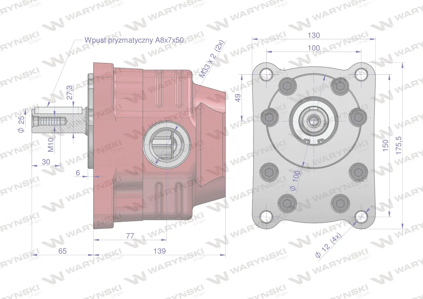 Pompa hydrauliczna zębata do Cyklop PZS-KZ-50P (obroty prawe) 20Mpa w korpusie żeliwnym Waryński - obrazek 4