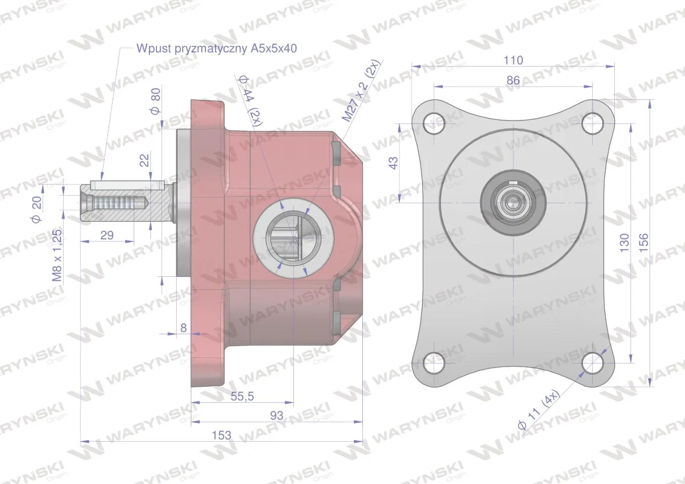 Pompa hydrauliczna zębata do Trol PZS-25P. PZ2-KZ-25P (obroty prawe) 16Mpa w korpusie żeliwnym Waryński - obrazek 4