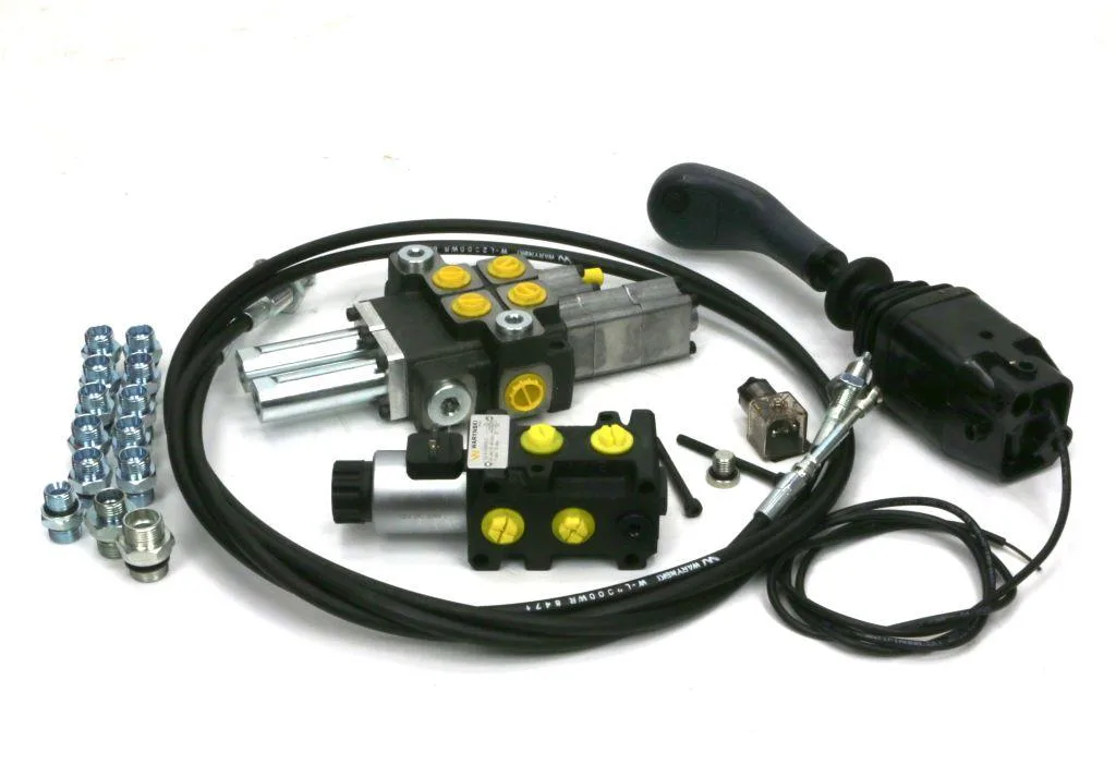 Zestaw 40L do ładowacza czołowego: Rozdzielacz 2-sek.(1 pływająca) + Elektrozawór + Joystick z przyciskiem na widełki + El.zł.+ Linki 1500mm Waryński - obrazek 2