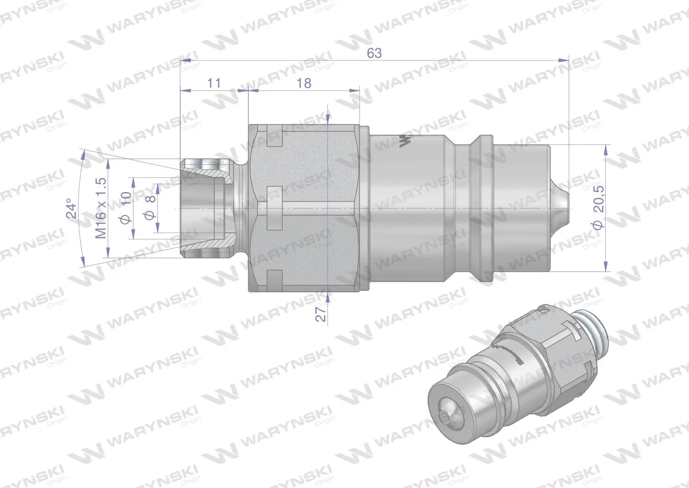 Szybkozłącze hydrauliczne wtyczka M16x1.5 gwint zewnętrzny EURO (9100816W) (ISO 7241-A) Waryński - obrazek 3