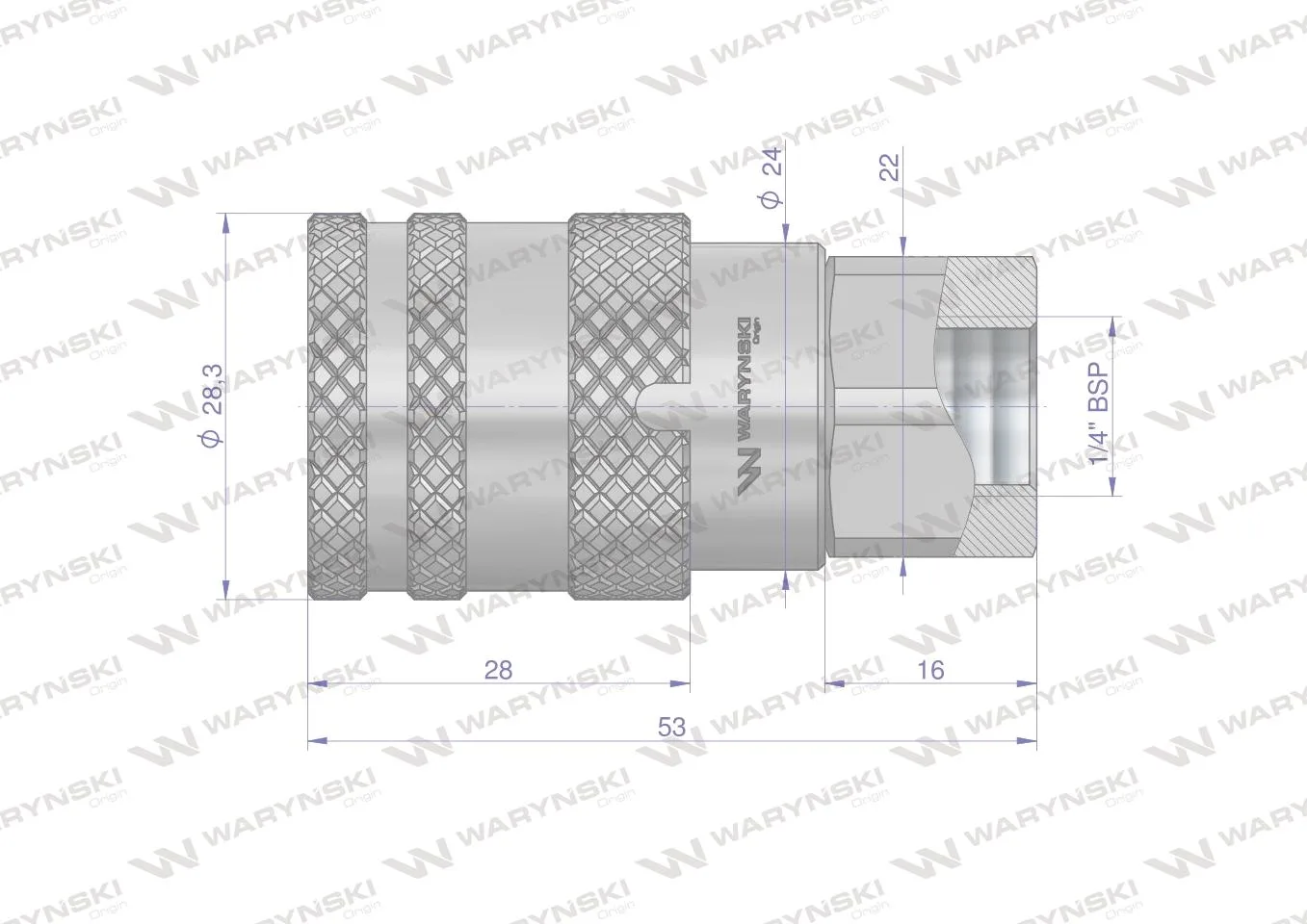 Szybkozłącze hydrauliczne suchoodcinające gniazdo G1/4"BSP gwint wewnętrzny ISO16028 Waryński - obrazek 3