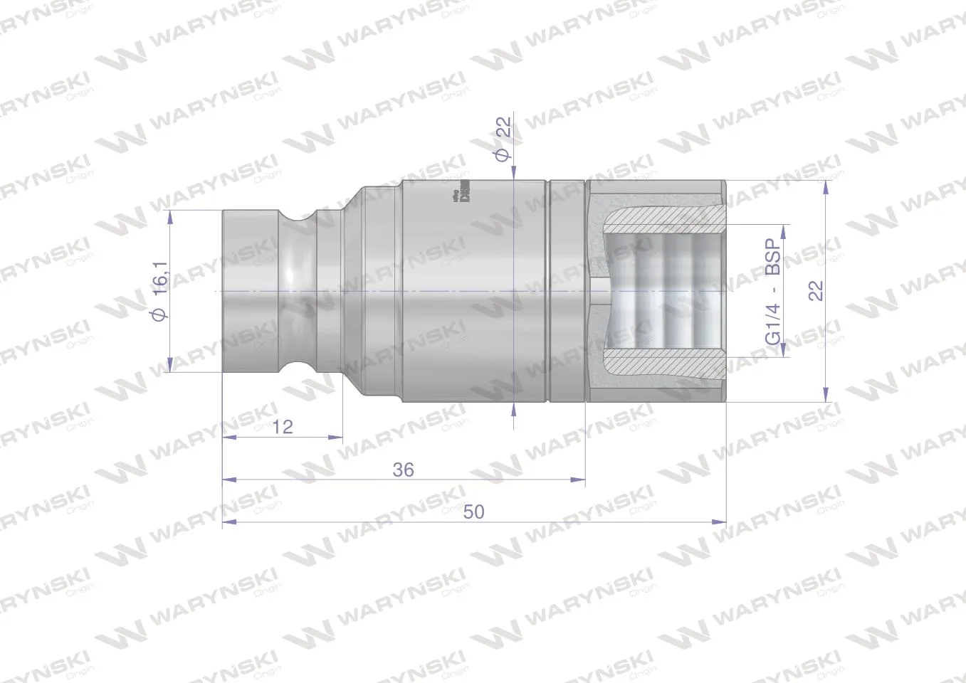 Szybkozłącze hydrauliczne suchoodcinające wtyczka G1/4"BSP gwint wewnętrzny ISO16028 Waryński - obrazek 2