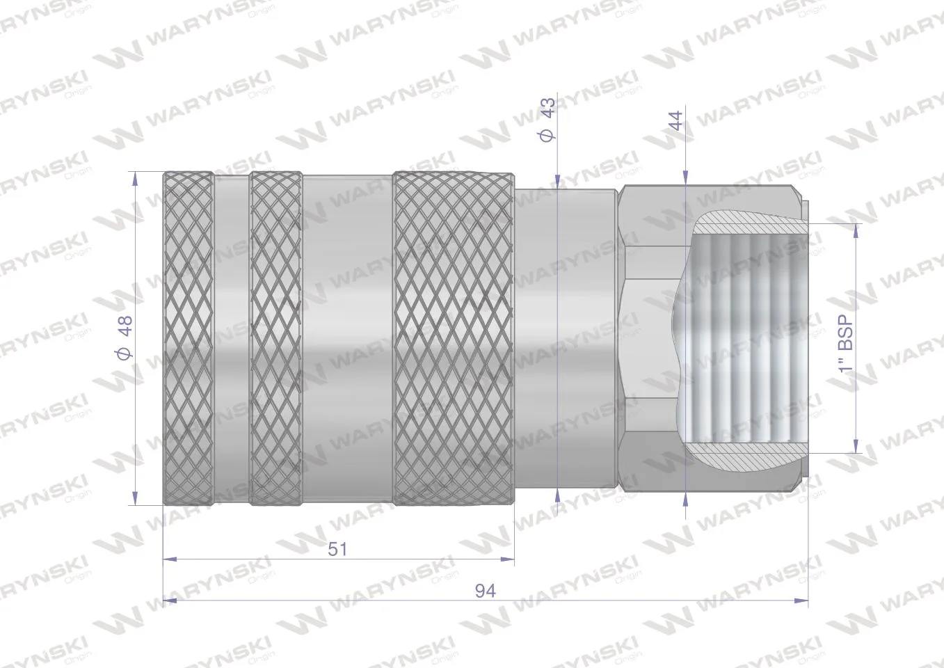 Szybkozłącze hydrauliczne suchoodcinające (rozmiar 3/4) gniazdo G1"BSP gwint wewnętrzny ISO16028 Waryński - obrazek 2
