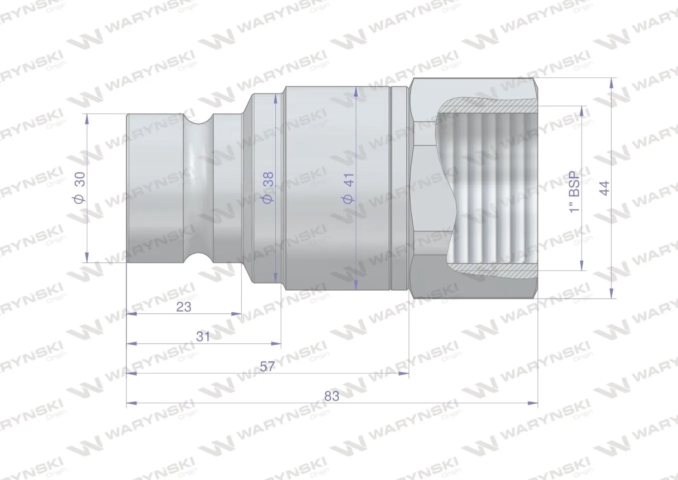 Szybkozłącze hydrauliczne suchoodcinające (rozmiar 3/4) wtyczka G1"BSP gwint wewnętrzny ISO16028 Waryński - obrazek 3