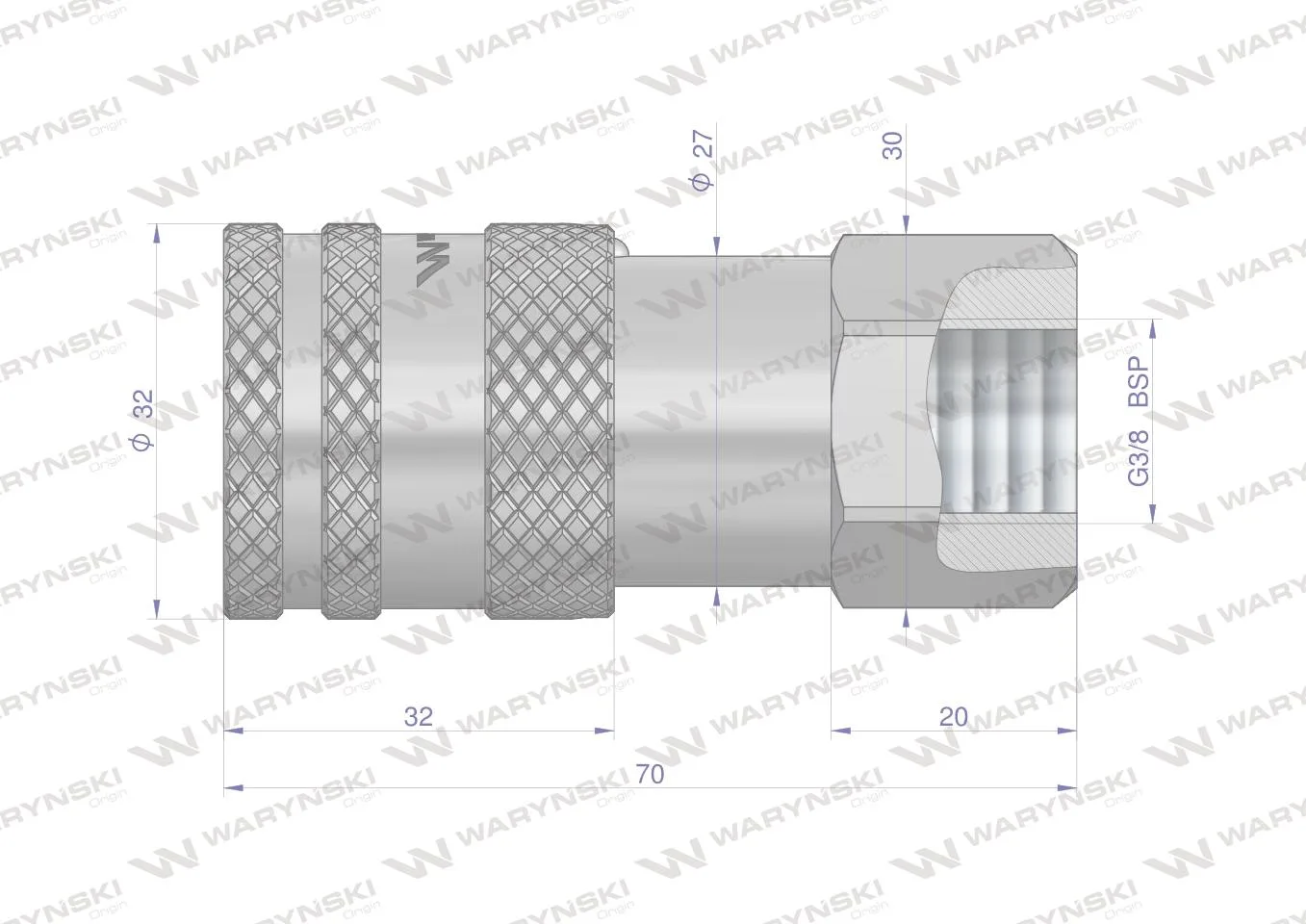 Szybkozłącze hydrauliczne suchoodcinające gniazdo G3/8"BSP gwint wewnętrzny ISO16028 Waryński - obrazek 4