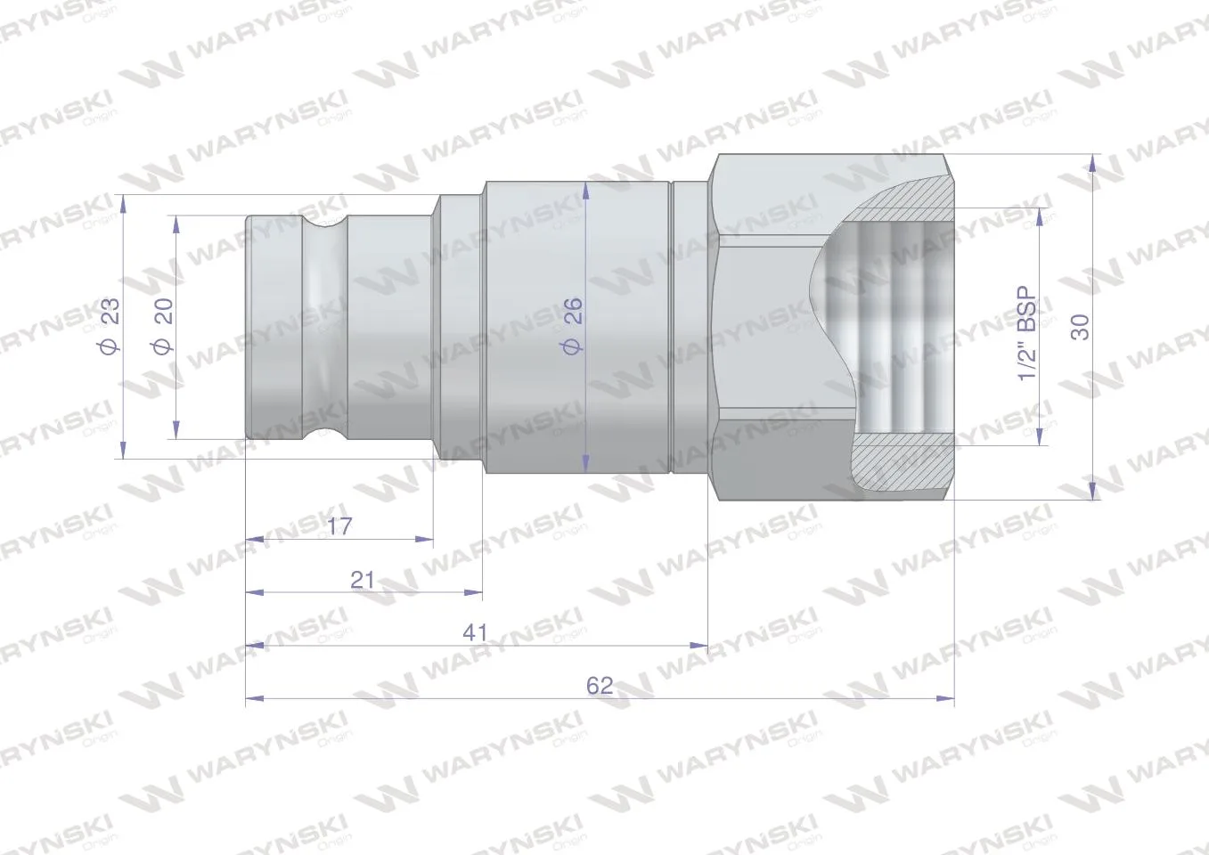Szybkozłącze hydrauliczne suchoodcinające (rozmiar 3/8) wtyczka G1/2"BSP gwint wewnętrzny ISO16028 Waryński - obrazek 3
