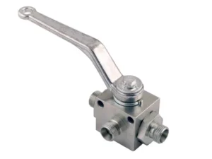 Zawór kulowy hydrauliczny 3-drogowy 3/2 M16x1.5 10L z otworami mocującymi 500 bar Waryński
