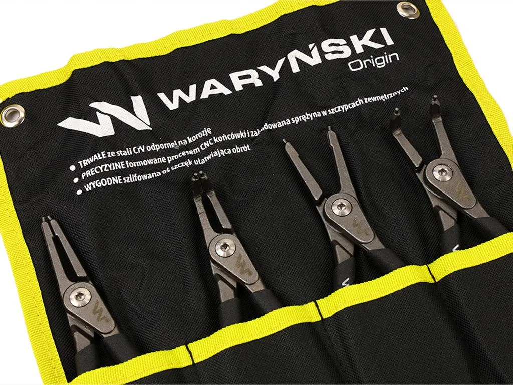 Zestaw szczypiec segera do pierścieni osadczych, 185mm proste i 170mm wygięte, zewnętrzne i wewnętrzne, 4 szt, Waryński - obrazek 2