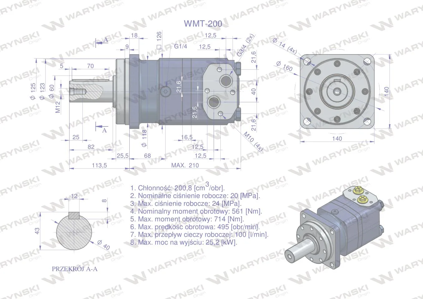 Silnik hydrauliczny orbitalny WMT 200 cm3/obr (200 bar / max.280 bar) Waryński - obrazek 5