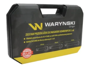 Zestaw przedłużek do nasadek udarowych, 1 cal 150 250 i 350 mm z utwardzanej stali stopowej CrMo 3 el., do prac w mechanice pojazdowej, warsztatowych, konstrukcyjnych, Waryński