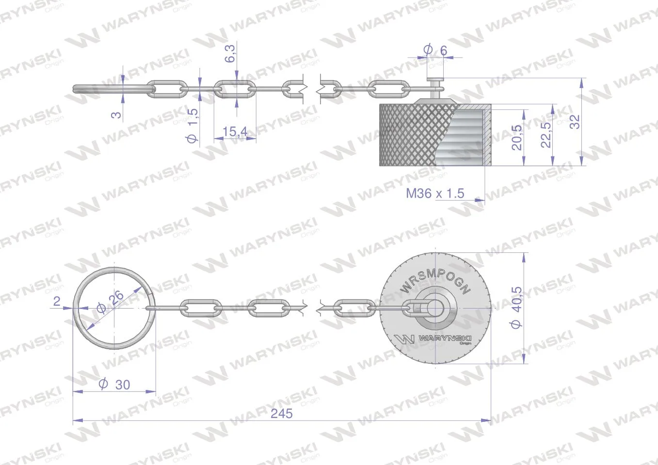 Komplet - Zawór gniazdo (Bizon) M18x1.5 skręcane (ZSR6160101) z gwintowaną pokrywą/osłoną aluminiową Waryński - obrazek 2