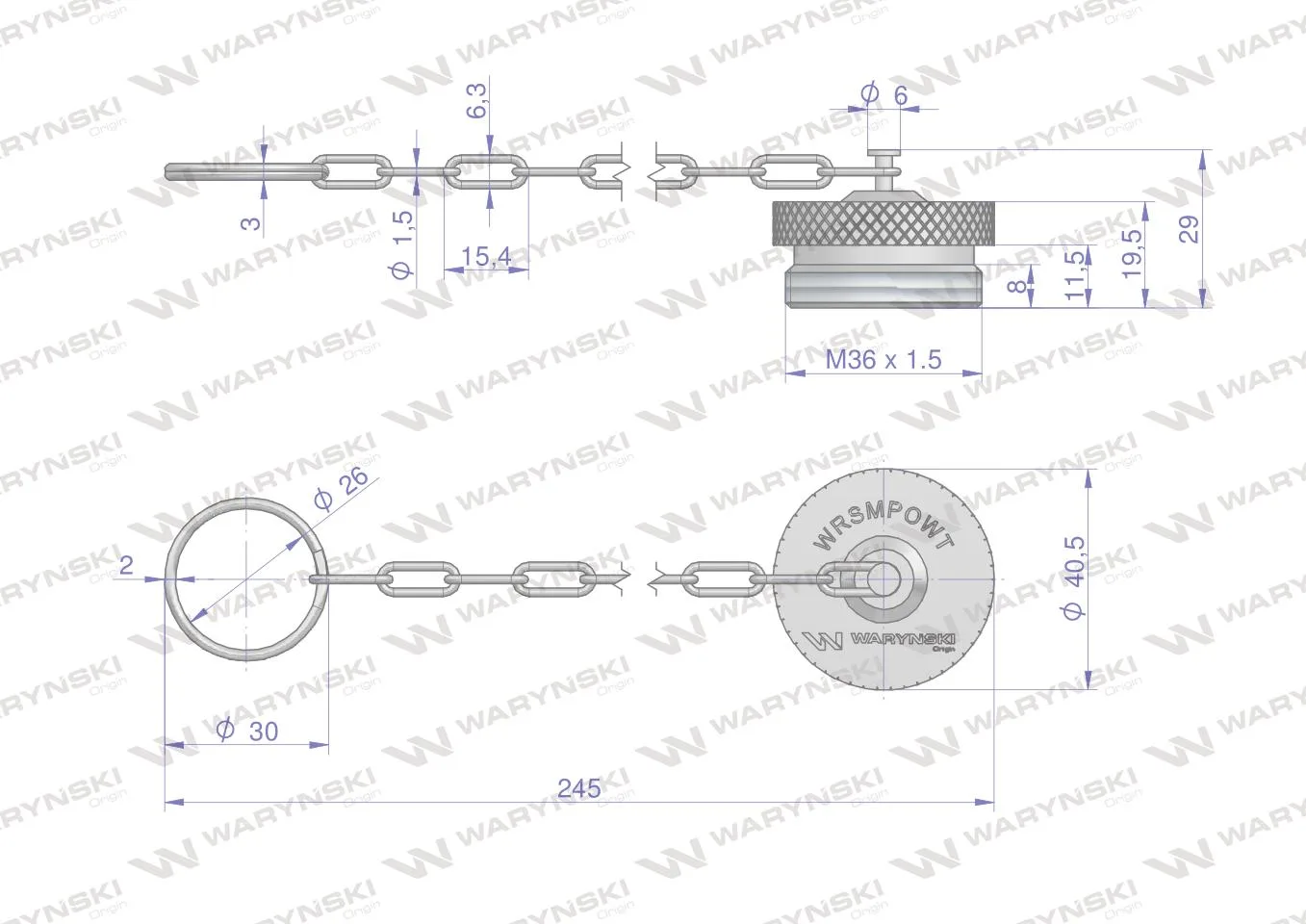 Komplet - zawór wtyczka M22x1.5 skręcane (50490030) z gwintowaną pokrywą/osłoną aluminiową Waryński - obrazek 4