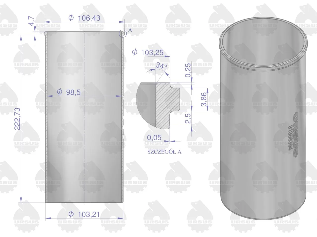 Zestaw naprawczy silnika 31358348, 0437990 MF4 (komplet) ORYGINAŁ URSUS - obrazek 3