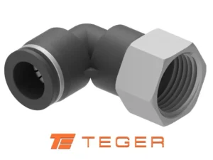 Kolanko wtykowe tekalan (90 stopni) z gwintem wewnętrznym 4mm x 1/4" TEGER, (sprzedawane po 10)